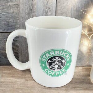 2004 STARBUCKS Coffee Mug Cup Green Black White Older Mermaid Logo 12 oz Ceramic